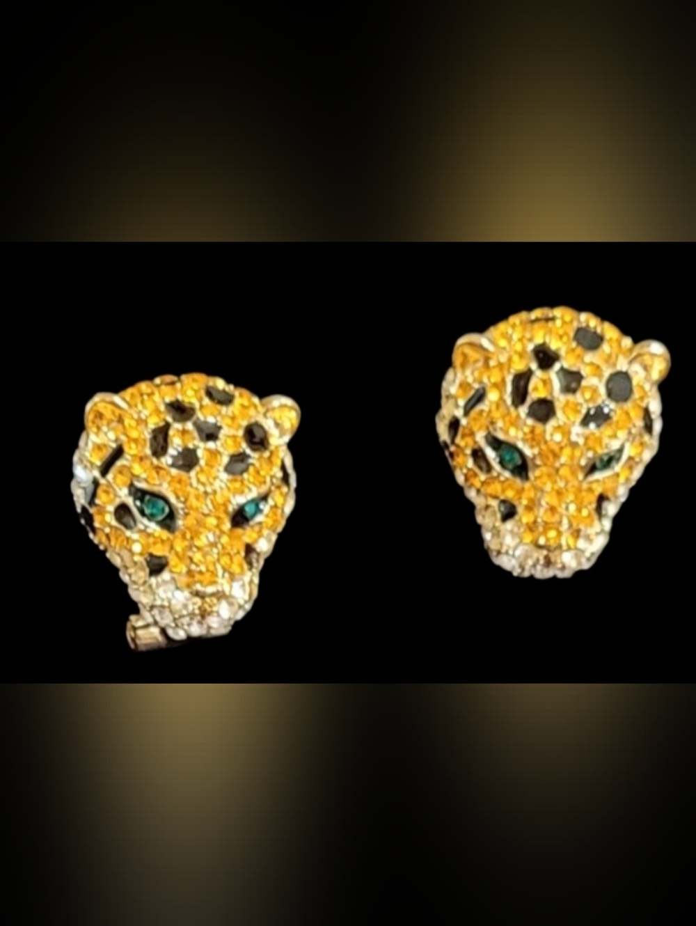 Gold Multi Color Crystal Jaguar Periced Earrings - Women Jewelry.
